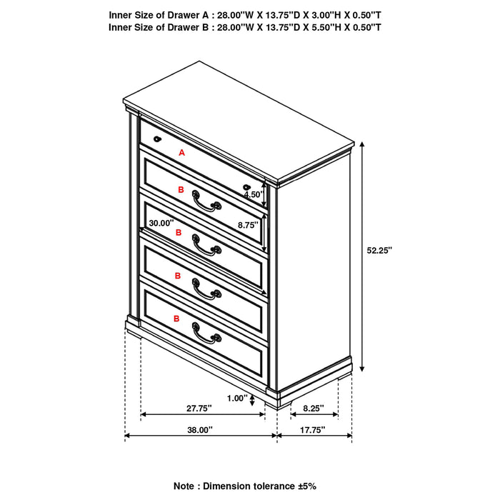 Hillcrest 5-drawer Bedroom Chest Distressed White