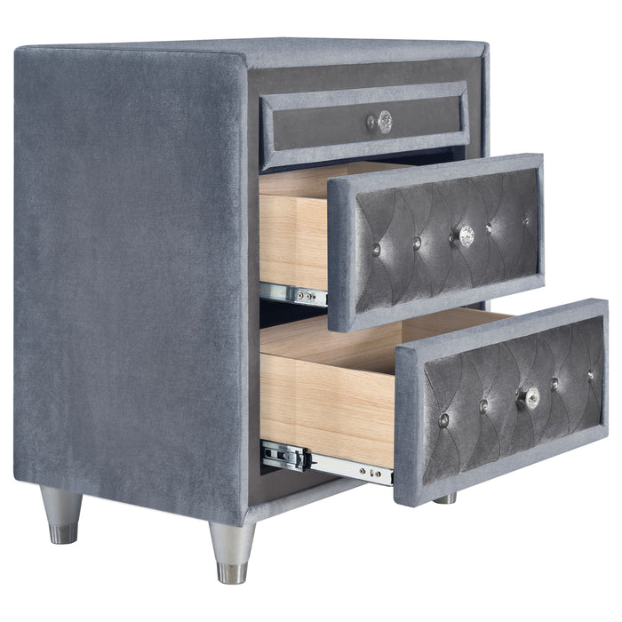 Antonella Upholstered 3-drawer Nightstand Grey