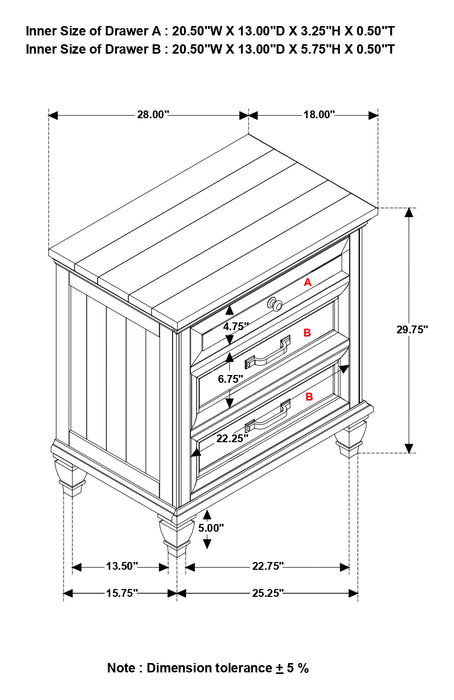 Avenue 3-drawer Nightstand Weathered Grey