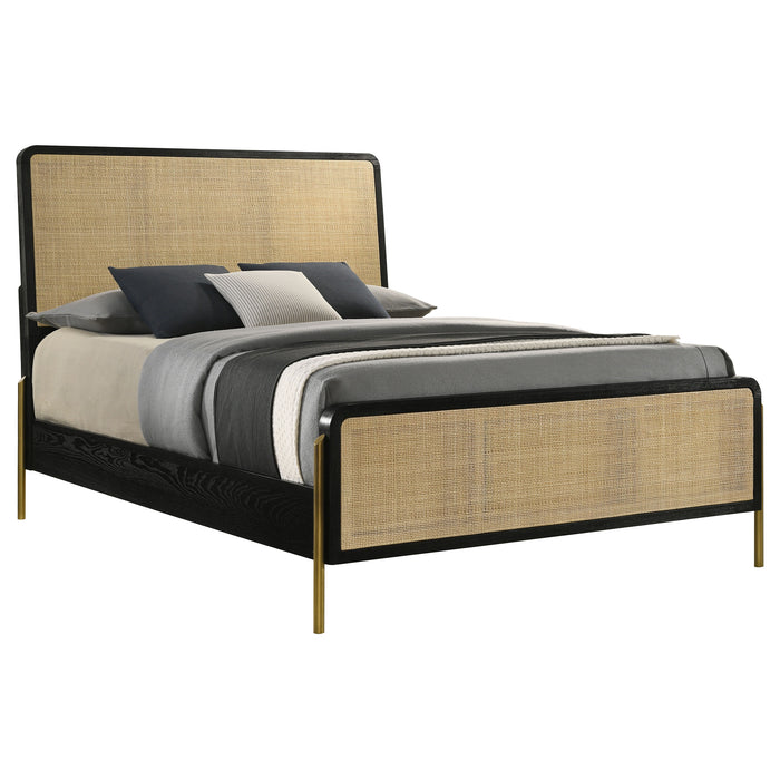 Arini Rattan Queen Panel Bed Black and Natural