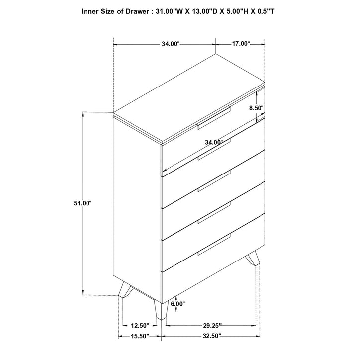 Nathan 5-drawer Bedroom Chest Grey