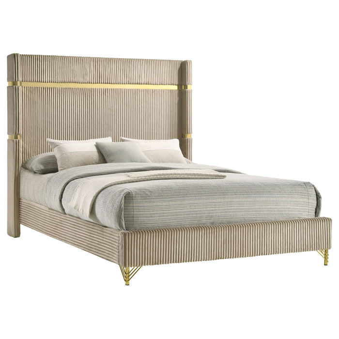 Lucia 61-inch Upholstered Queen Wingback Bed Beige