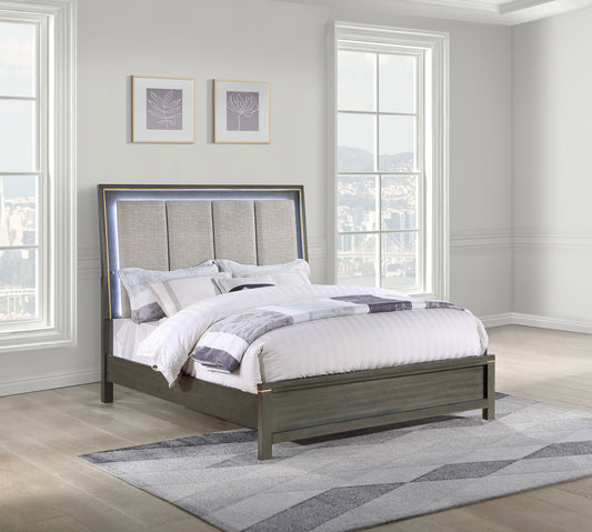 Kieran Wood Eastern King LED Panel Bed Grey