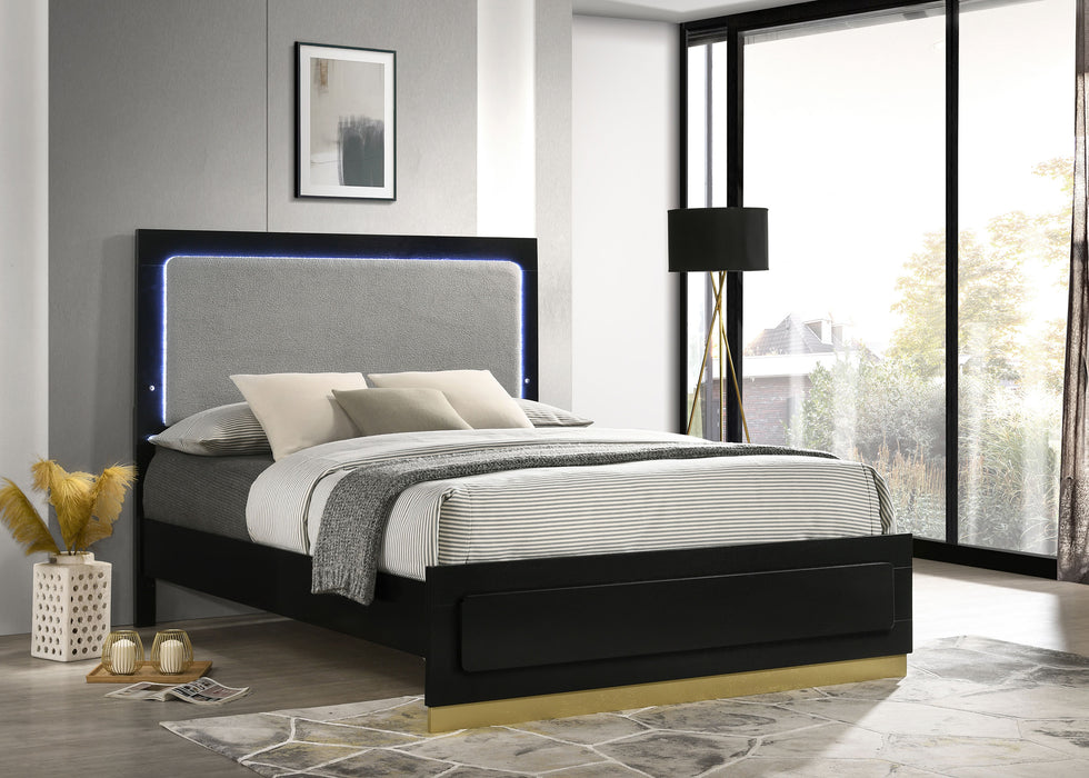 Caraway Wood Eastern King LED Panel Bed Black