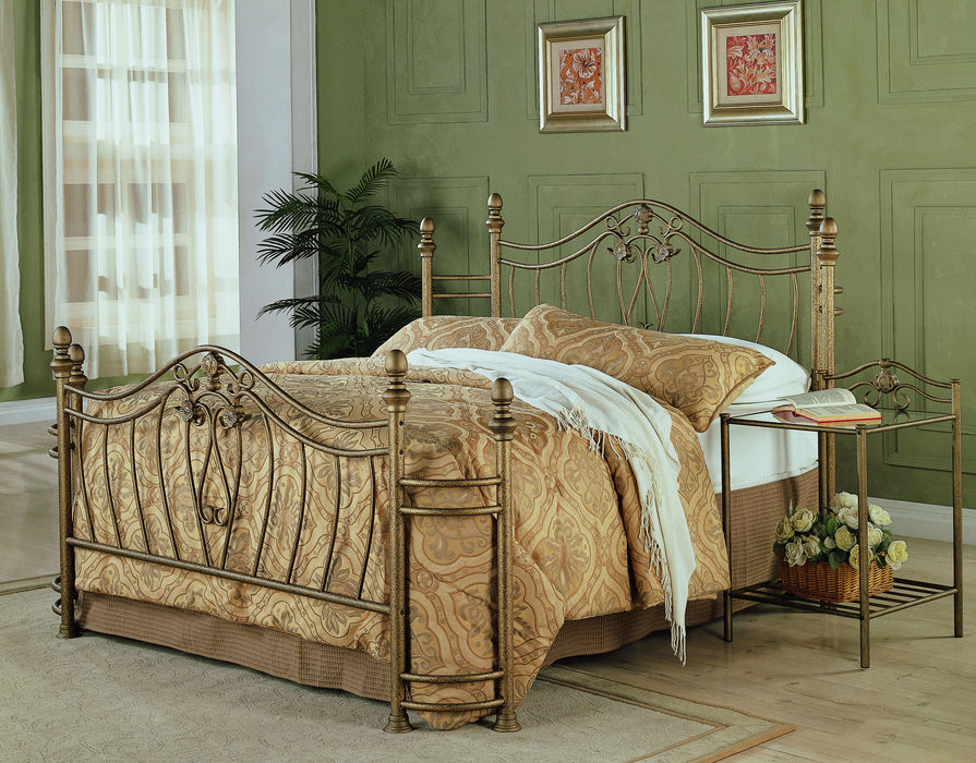 Sydney Metal Queen Open Frame Bed Antique Brushed Gold