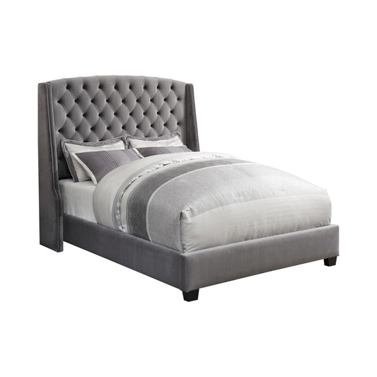 Pissarro Upholstered Queen Wingback Bed Grey