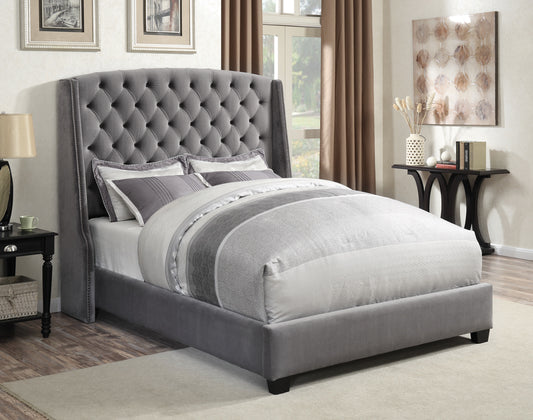 Pissarro Upholstered Queen Wingback Bed Grey