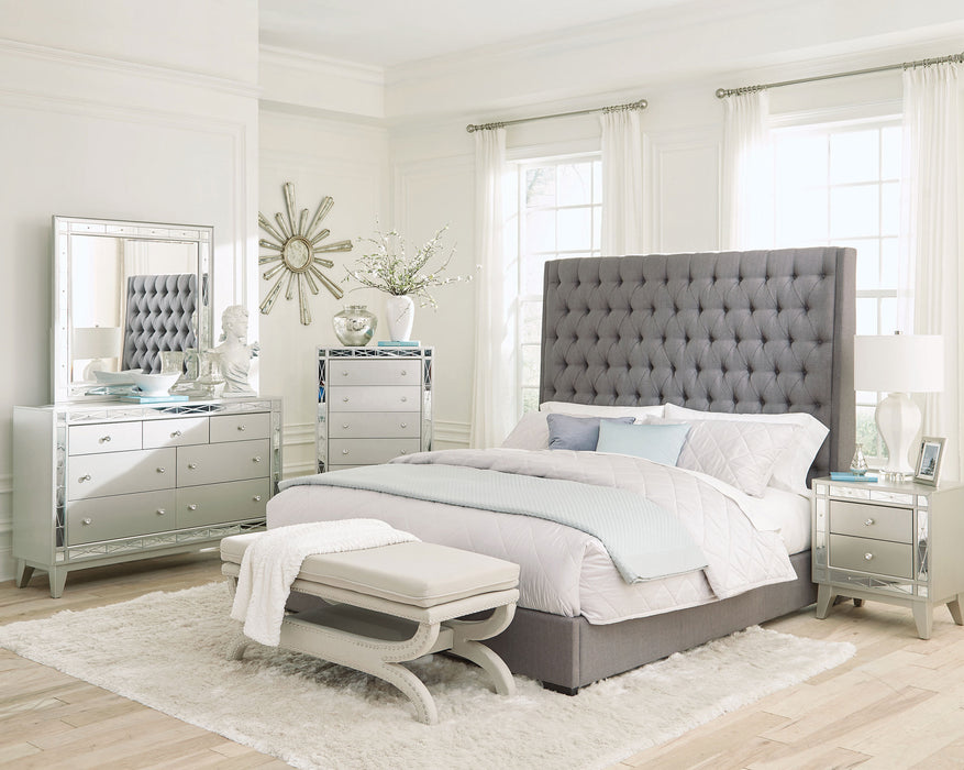 Camille Upholstered California King Panel Bed Grey