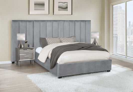 Arles Upholstered Eastern King Wall Panel Bed Grey