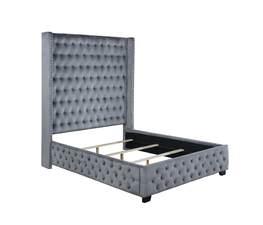 Rocori Upholstered Queen Wingback Bed Grey