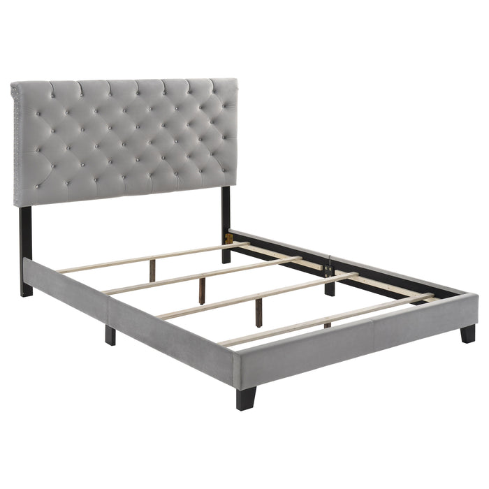 Warner Upholstered Eastern King Panel Bed Grey