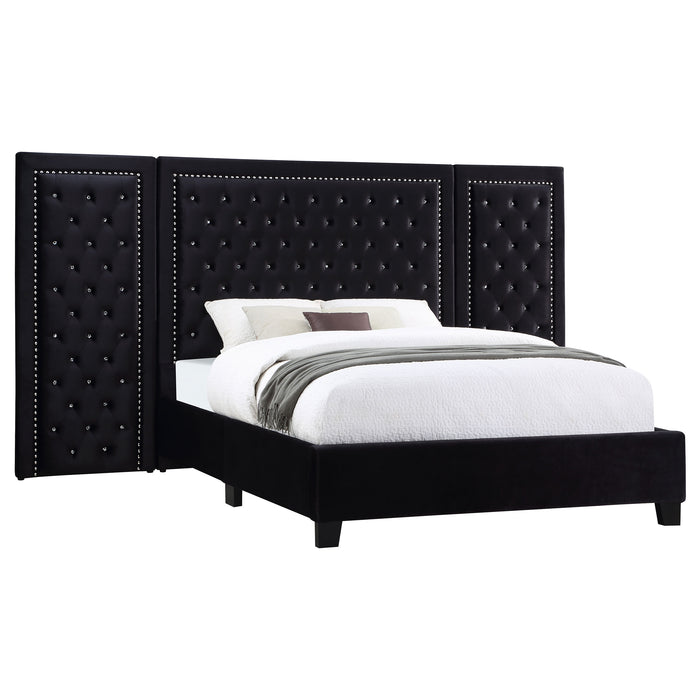 Hailey Upholstered Eastern King Wall Panel Bed Black