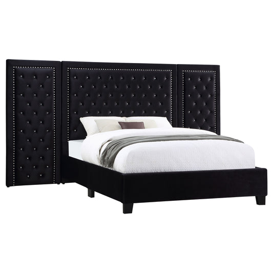 Hailey Upholstered California King Wall Panel Bed Black