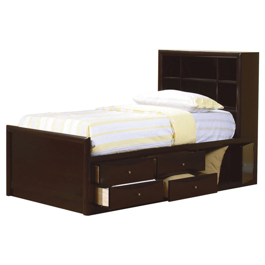 Phoenix Wood Full Storage Bookcase Bed Cappuccino