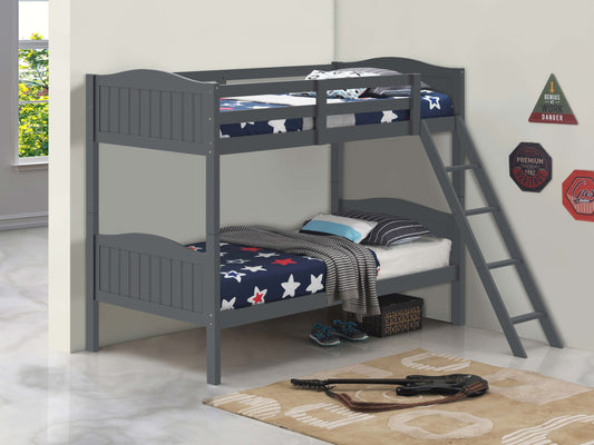 Arlo Wood Twin Over Twin Bunk Bed Grey