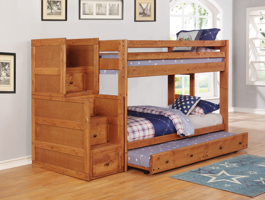 Wrangle Hill Wood Twin Over Twin Bunk Bed Amber Wash