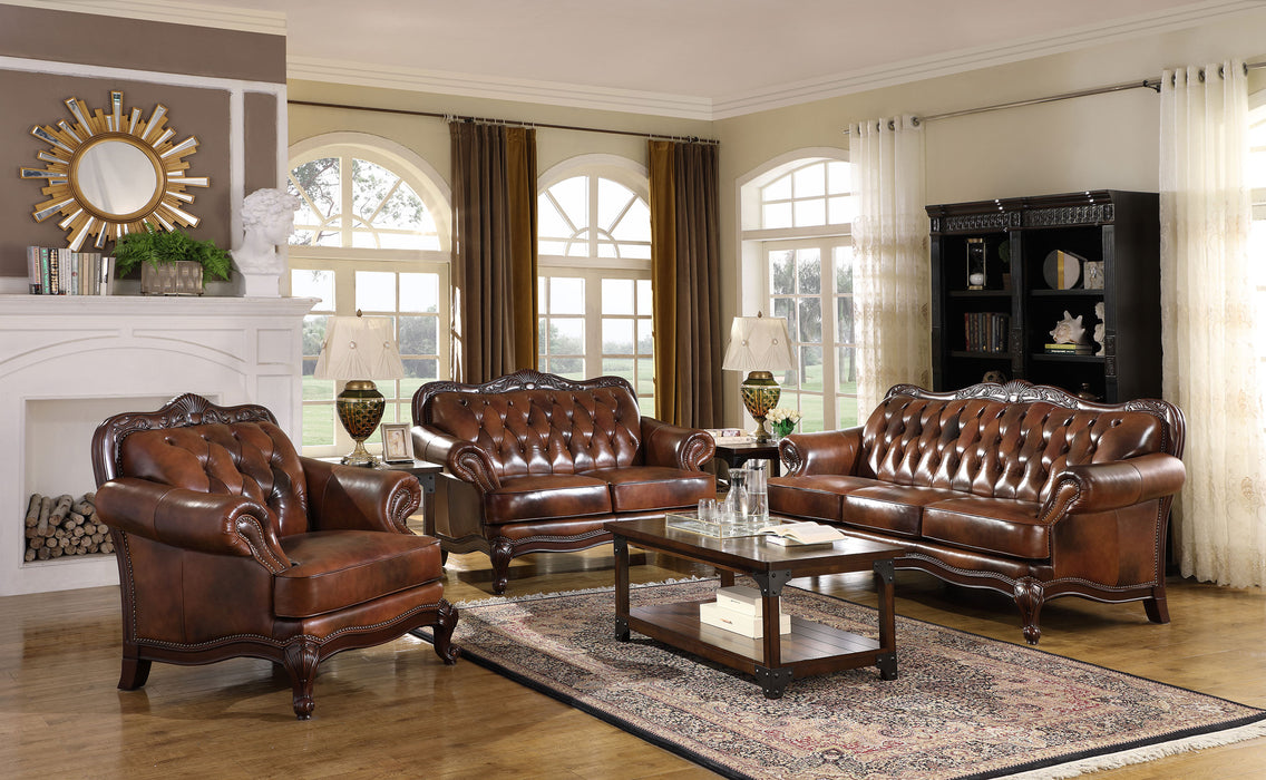 Victoria Full Leather Upholstered Rolled Arm Sofa Brown