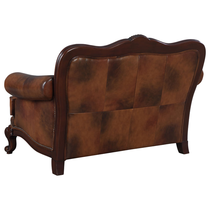 Victoria Full Leather Upholstered Rolled Arm Loveseat Brown