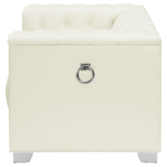 Chaviano Upholstered Track Arm Accent Chair Pearl White