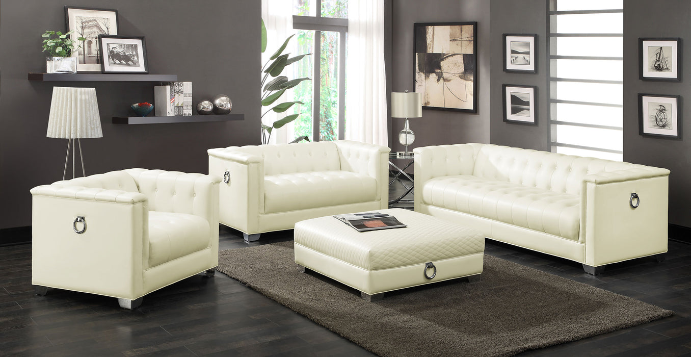 Chaviano Upholstered Track Arm Loveseat Pearl White