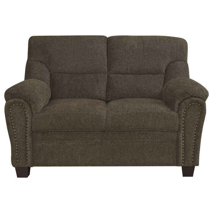 Clementine Upholstered Padded Arm Loveseat Brown