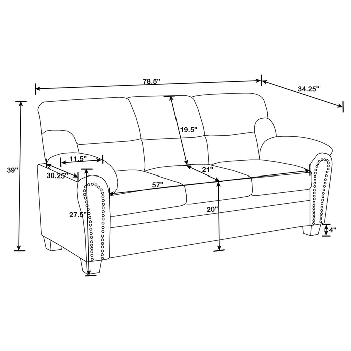 Clementine 2-piece Upholstered Padded Arm Sofa Set Grey