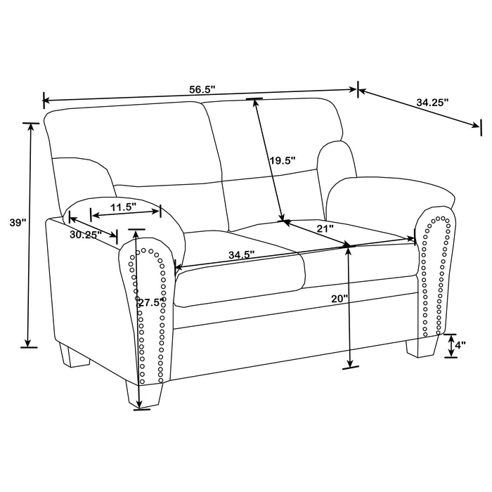 Clementine 3-piece Upholstered Padded Arm Sofa Set Grey