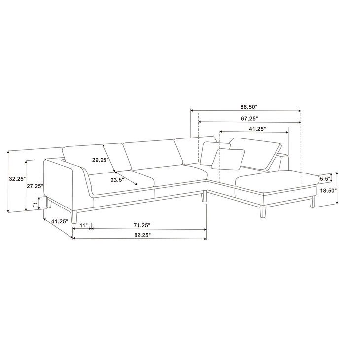 Persia Upholstered Track Arm Sectional Sofa Grey