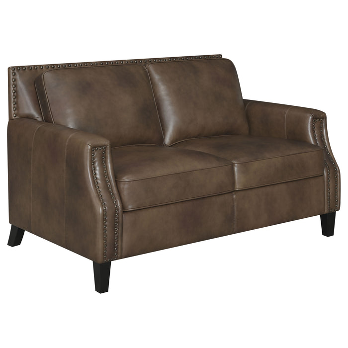 Leaton 3-piece Upholstered Recessed Arm Sofa Set Brown Sugar