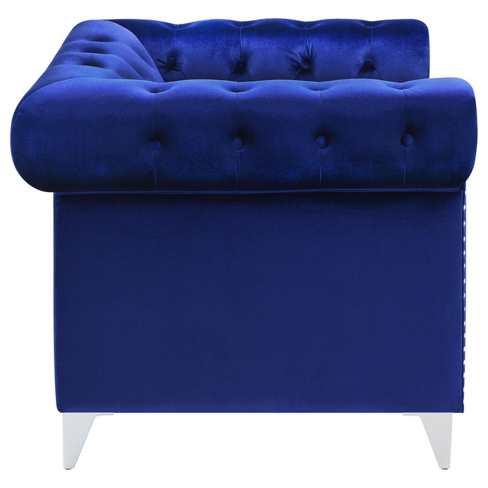 Bleker Upholstered Tuxedo Arm Tufted Accent Chair Blue