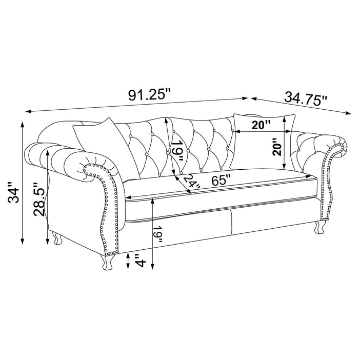 Frostine Upholstered Rolled Arm Tufted Sofa Silver