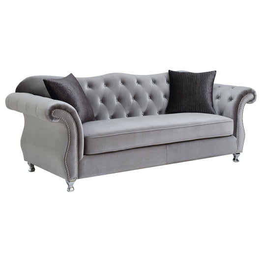 Frostine Upholstered Rolled Arm Tufted Sofa Silver