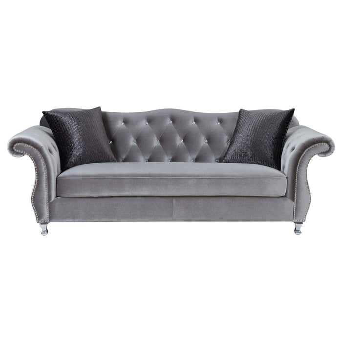 Frostine Upholstered Rolled Arm Tufted Sofa Silver