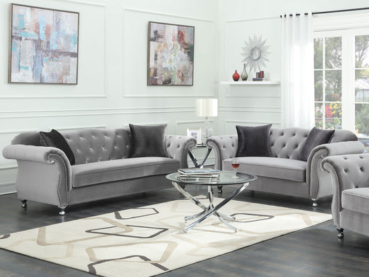 Frostine 2-piece Upholstered Tufted Sofa Set Silver