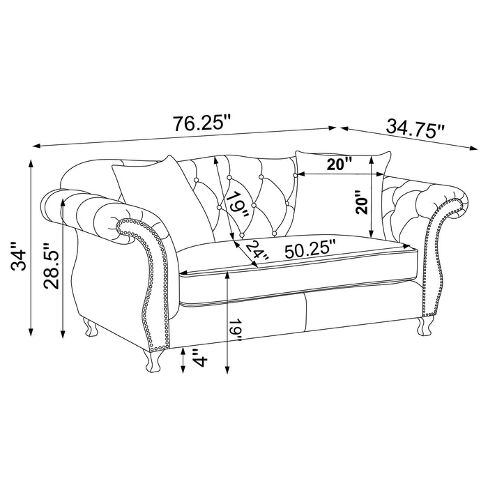 Frostine 2-piece Upholstered Tufted Sofa Set Silver