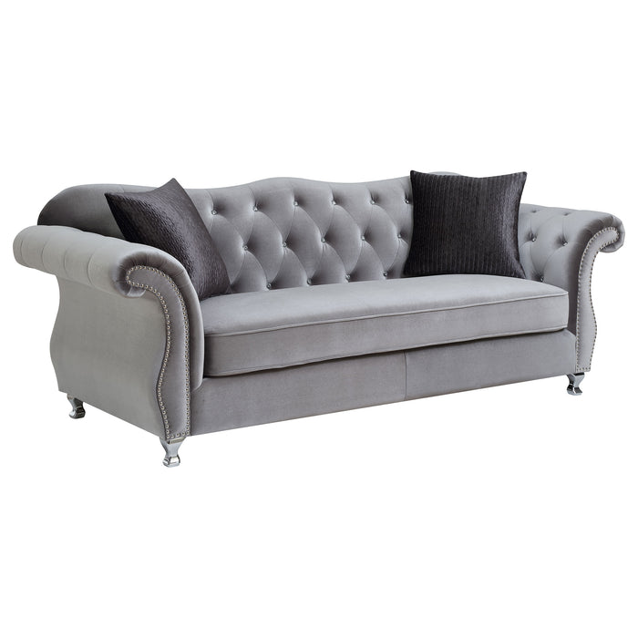 Frostine 2-piece Upholstered Tufted Sofa Set Silver