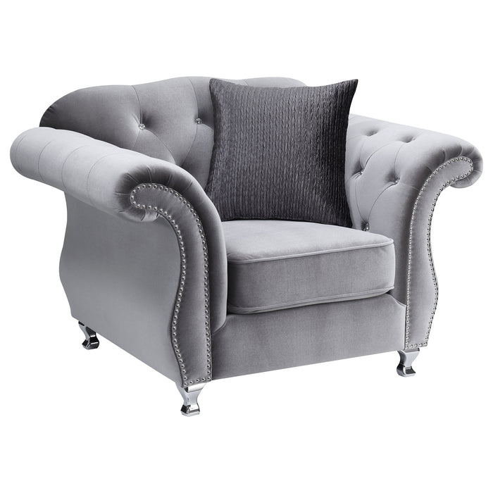 Frostine 3-piece Upholstered Tufted Sofa Set Silver