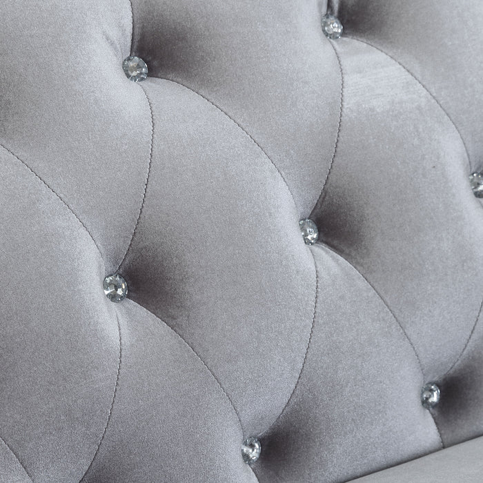 Frostine Upholstered Rolled Arm Tufted Loveseat Silver