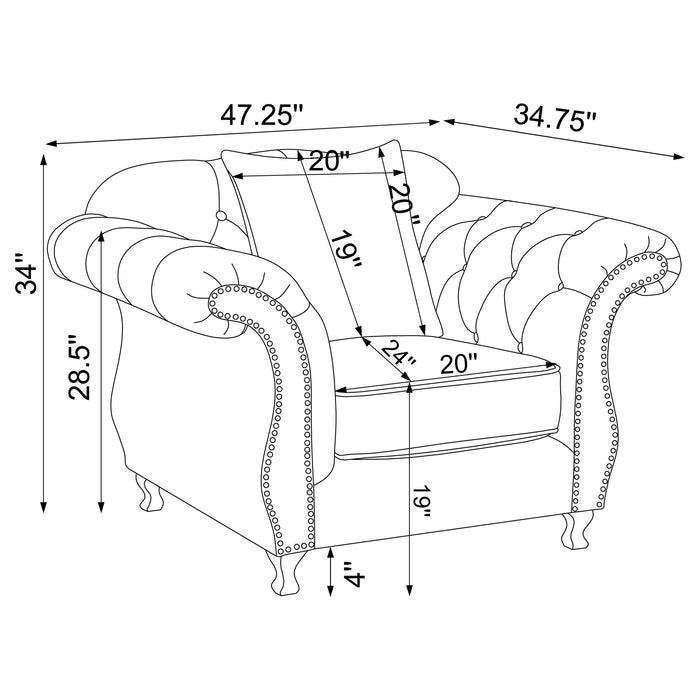 Frostine Upholstered Rolled Arm Tufted Accent Chair Silver