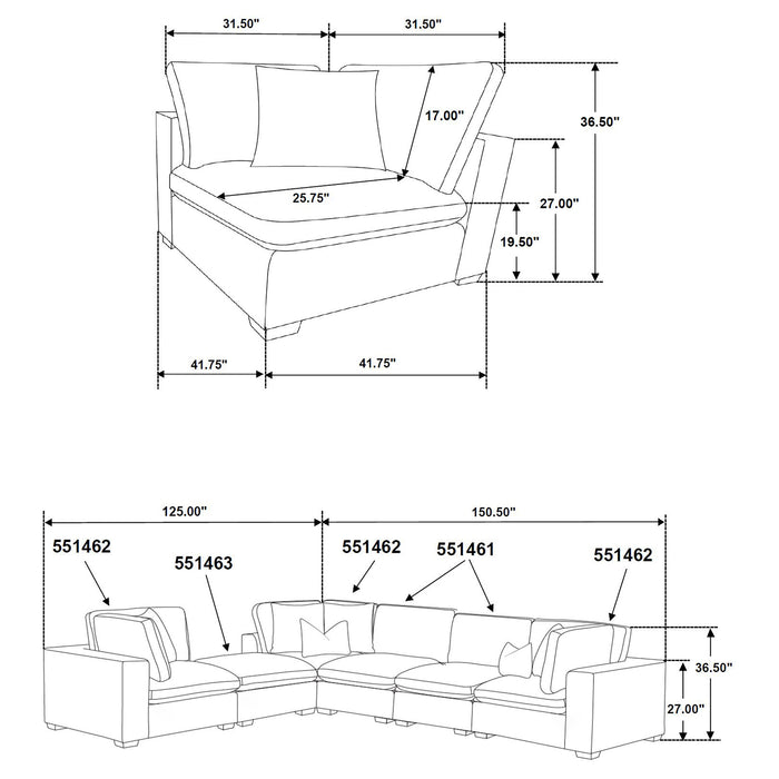 Lakeview 5-piece Upholstered Modular Sectional Chocolate