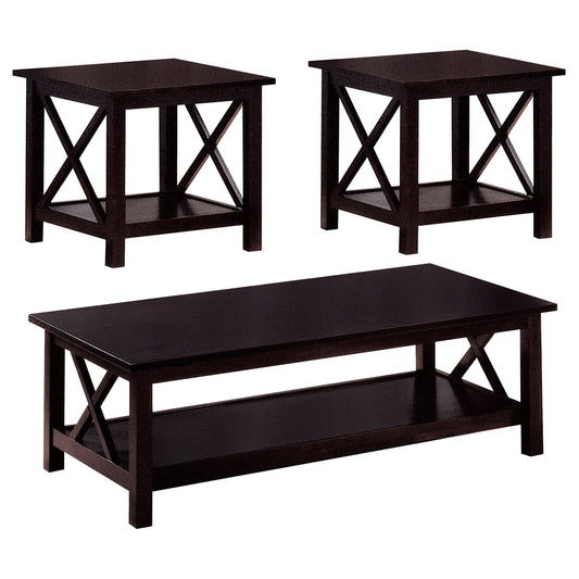 Rachelle 3-piece Rectangular Coffee Table Set Deep Merlot