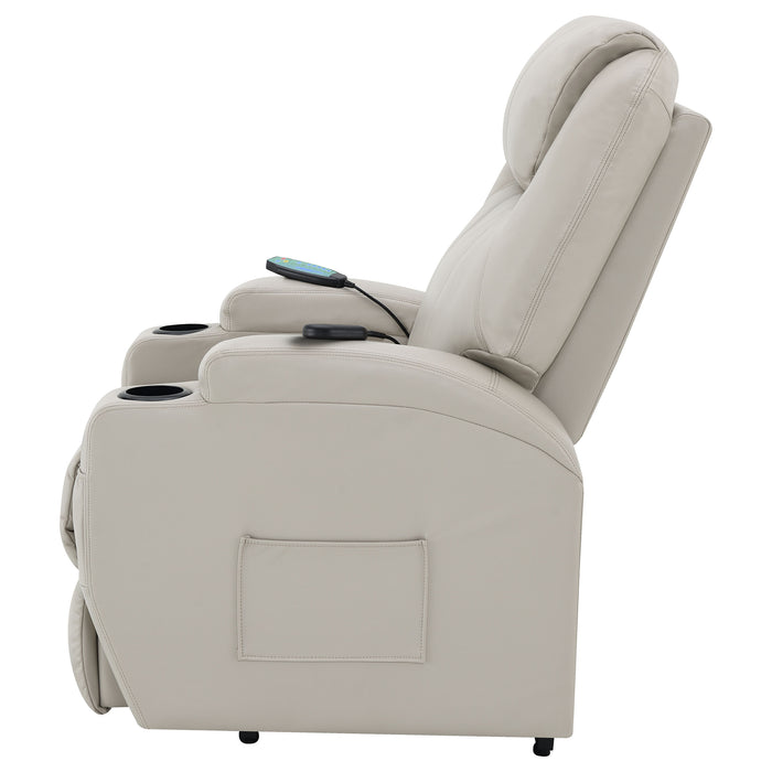 Sanger Upholstered Power Lift Massage Recliner Champagne