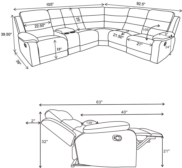 David Upholstered Reclining Sectional Sofa Smoke