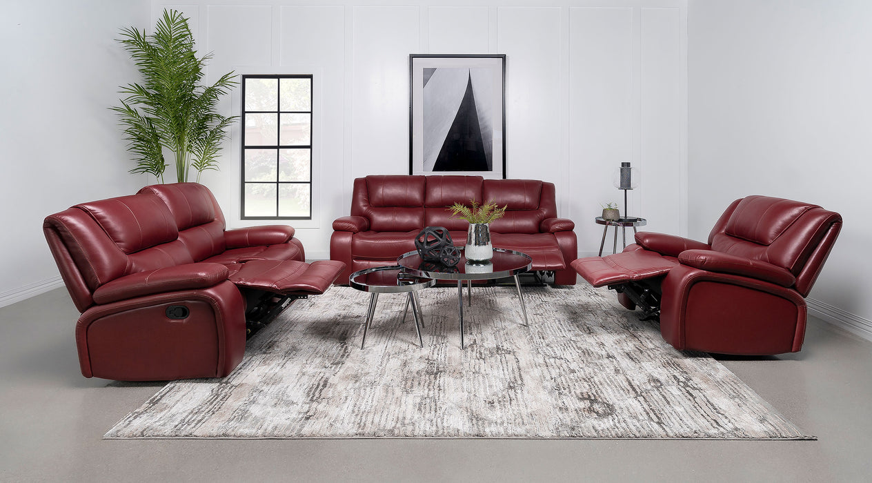 Camila Upholstered Motion Reclining Sofa Red