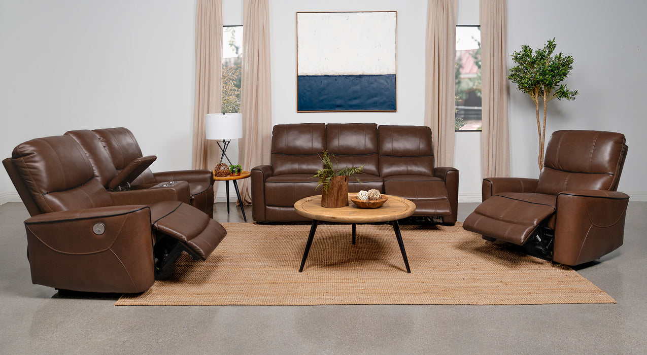 Greenfield Upholstered Power Reclining Loveseat Saddle Brown