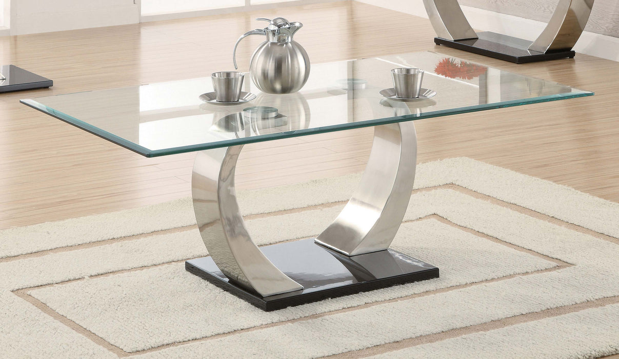 Pruitt Rectangular Glass Top Metal Coffee Table Satin