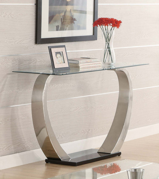 Pruitt Glass Top Metal Base Console Table Satin