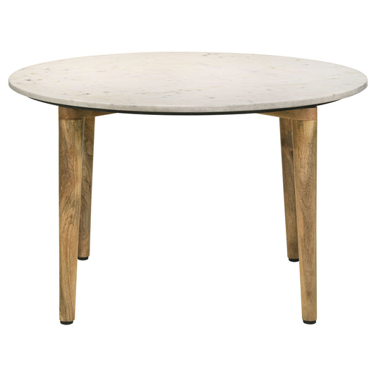 Aldis Round Marble Top Coffee Table White and Natural