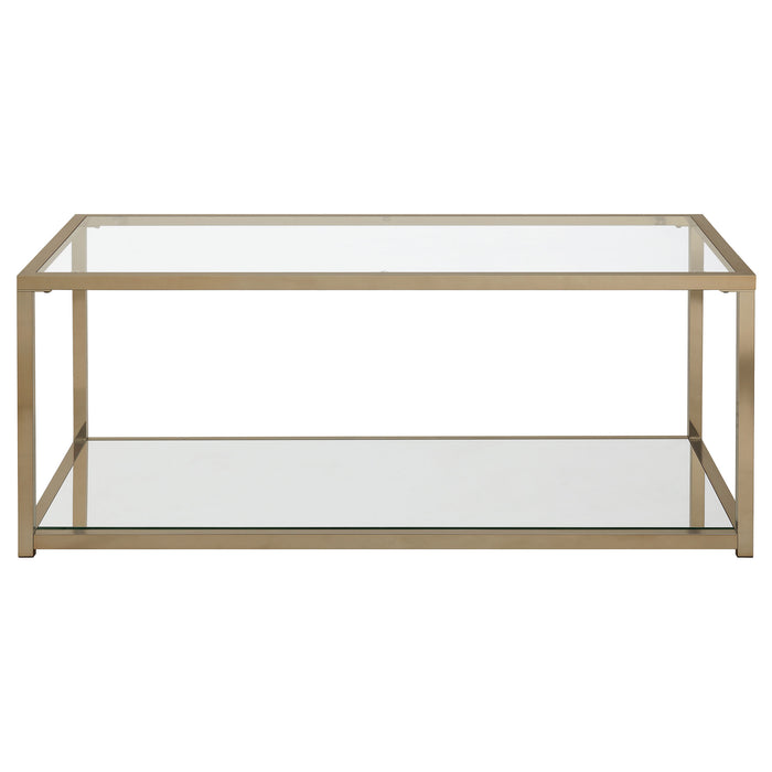 Cora Glass Top Coffee Table Mirrored Shelf Chocolate Chrome