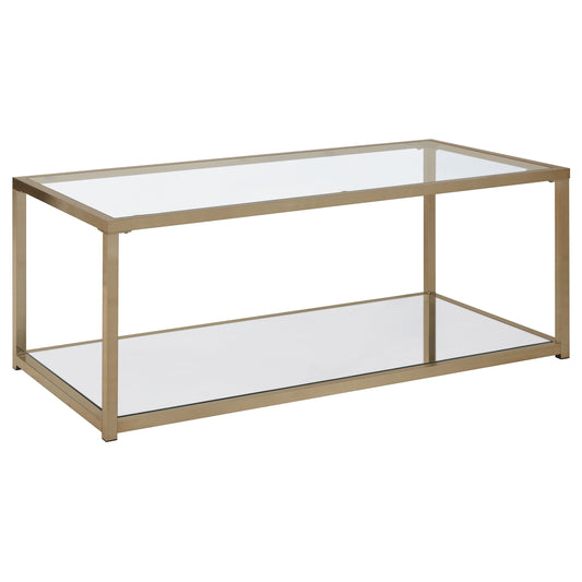 Cora Glass Top Coffee Table Mirrored Shelf Chocolate Chrome